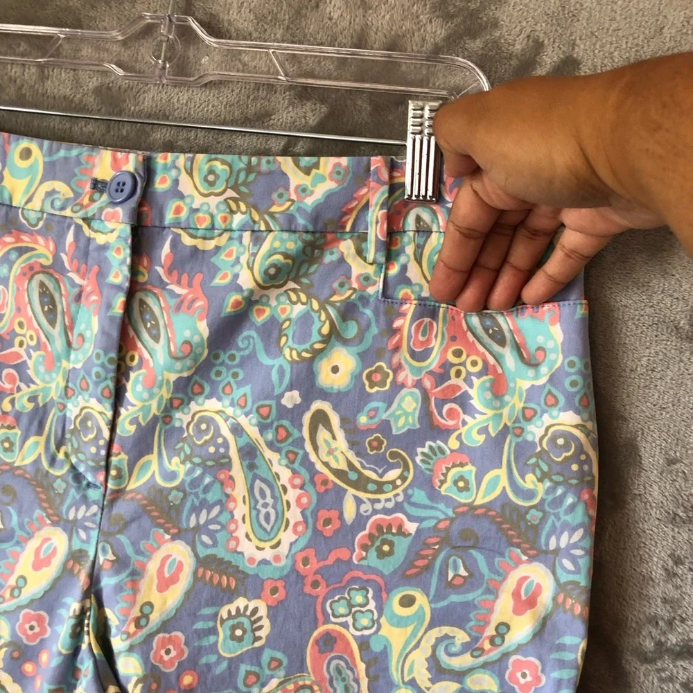 Talbots Paisley Cropped Chino Women Pants Size 14 Pastel Colors Split-Hem